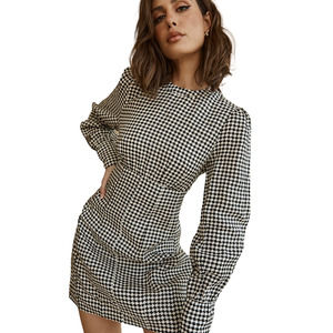 DISSH Gaia Houndstooth Sleeved Dress Linen 6 - New, never worn